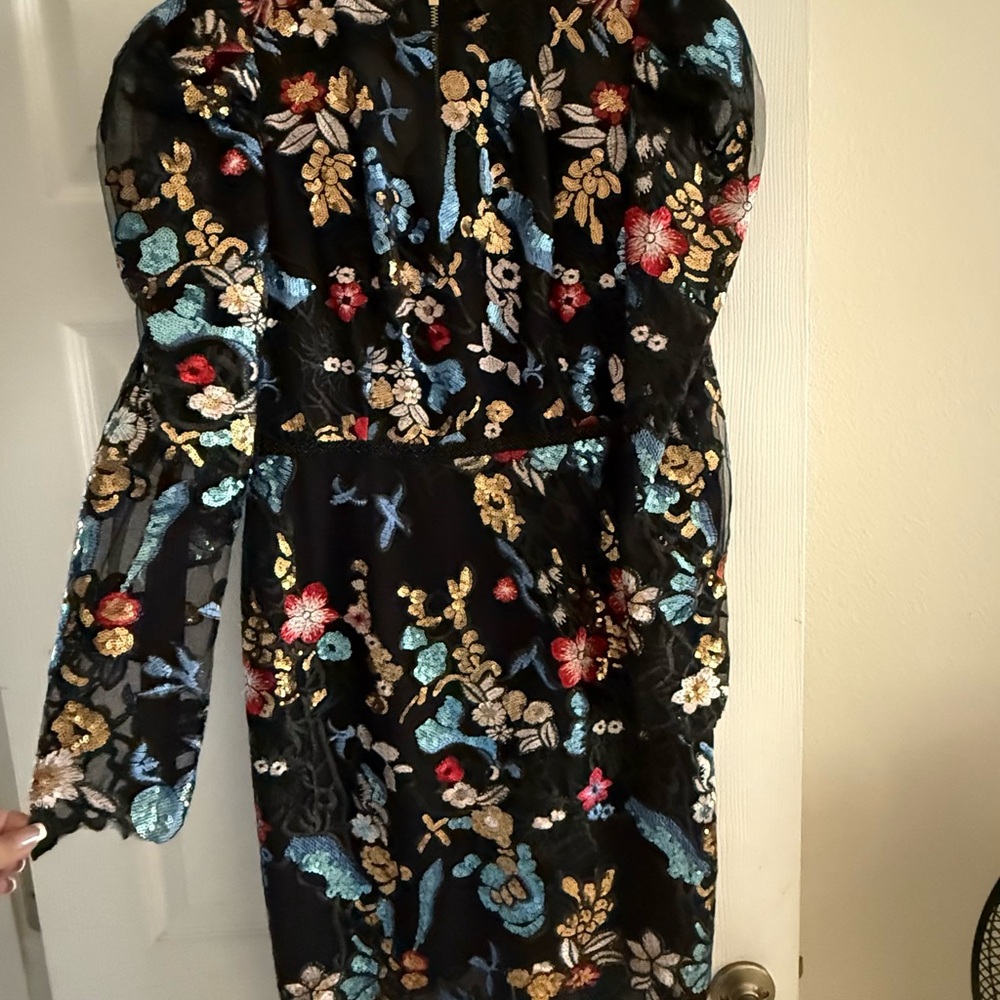 Bronx and Banco Black Dress with Multicolor Floral Embroidery